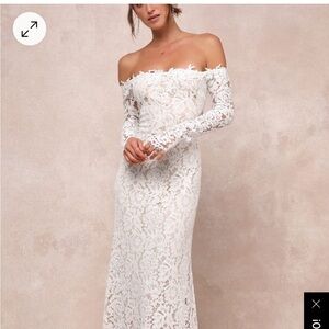 White Off-Shoulder Long Sleeve Wedding Gown